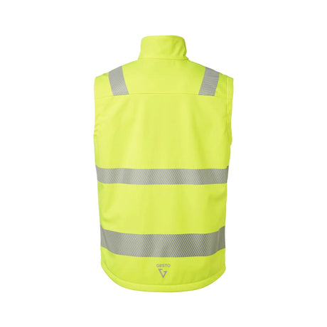 Oppdag allsidigheten til denne varselgule softshellvesten fra Gesto Workwear, perfekt egnet for transport-, bygg- og anleggbransjen.