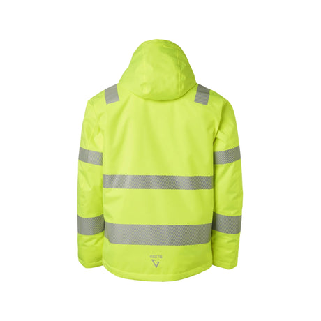 Gesto Workwear vinterjakke med refleksdetaljer og høy synlighet, perfekt for arbeid i utfordrende utendørsforhold.